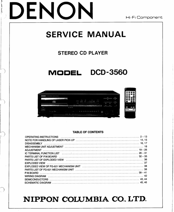 Product picture Denon DCD-3560 Service Manual